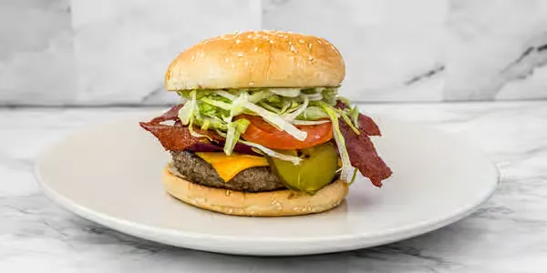 Bacon classic burger with halal bacon at Yallah Eat on Pembina Hwy, Winnipeg