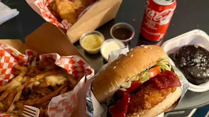 Burger, poutine, lava cake and dipping sauces from Yallah Eat, Winnipeg