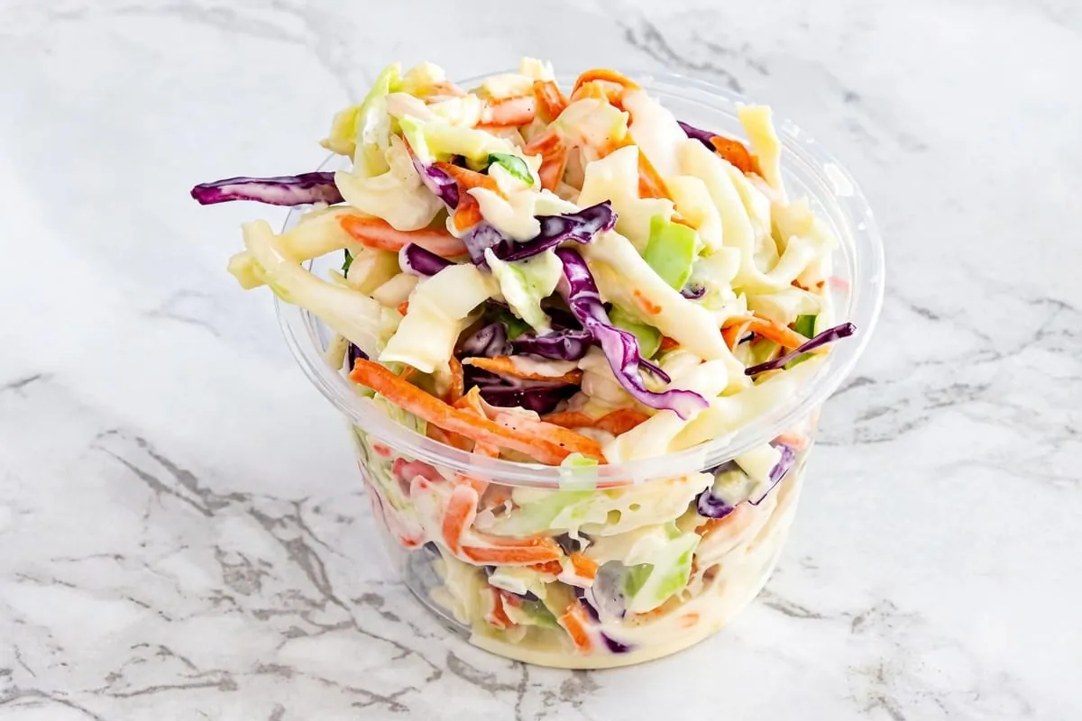 Cup of creamy coleslaw at Yallah Eat on Pembina Hwy, Winnipeg