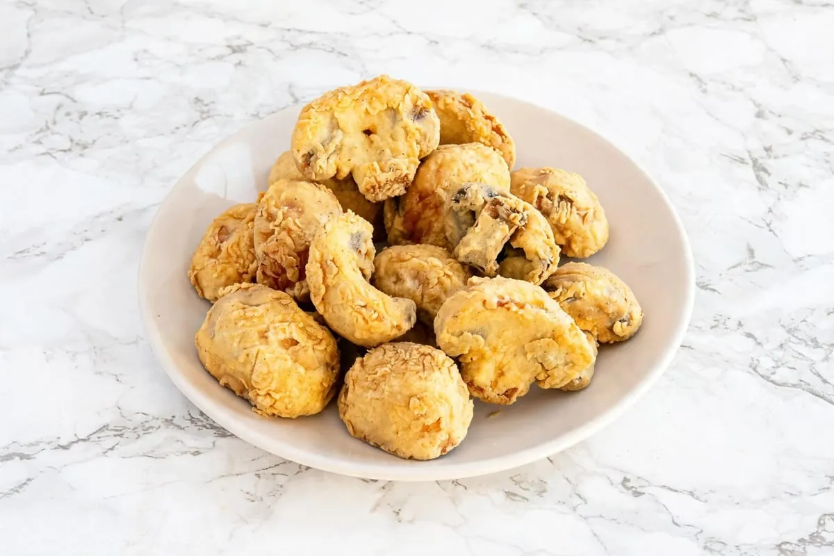 Golden battered fried mushrooms at Yallah Eat on Pembina Hwy, Winnipeg