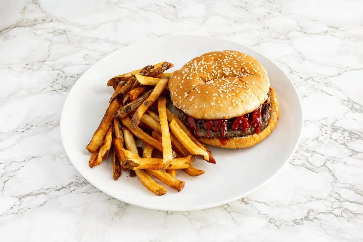 Kids burger and fries meal at Yallah Eat on Pembina Hwy, Winnipeg
